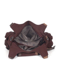 Curved-Panel Studded Buckle Shoulder Tote Bag