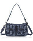 Multi-Pocket Denim Baguette Shoulder Bag