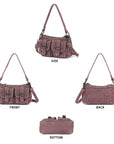 Multi-Pocket Denim Baguette Shoulder Bag