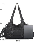 Curved-Panel Multi-Pocket Satchel Shoulder Bag