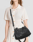 Curved-Panel Multi-Pocket Satchel Shoulder Bag