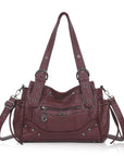 Curved-Panel Multi-Pocket Satchel Shoulder Bag