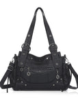 Curved-Panel Multi-Pocket Satchel Shoulder Bag