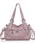 Curved-Panel Multi-Pocket Satchel Shoulder Bag