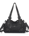 Curved-Panel Multi-Pocket Satchel Shoulder Bag