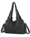Curved-Panel Multi-Pocket Satchel Shoulder Bag