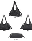 Curved-Panel Multi-Pocket Satchel Shoulder Bag