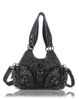 Moto-Style Zip-Detail Multi-Pocket Shoulder Bag