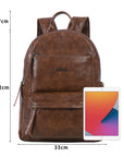 Washed-Look PU Multi-Pocket School Backpack