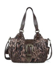 Leopard Patchwork Statement-Buckle Shoulder Bag