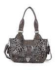 Leopard Patchwork Statement-Buckle Shoulder Bag