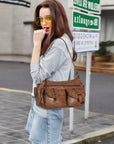 Leopard-Print Multi-Pocket Baguette Shoulder Bag
