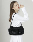 Leopard-Print Multi-Pocket Baguette Shoulder Bag
