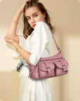Leopard-Print Multi-Pocket Baguette Shoulder Bag