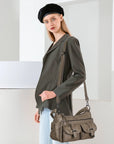 Leopard-Print Multi-Pocket Baguette Shoulder Bag