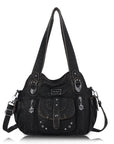 Soft-Structured Biker Shoulder Bag with Curved Panels