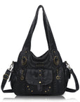Soft-Structured Biker Shoulder Bag with Curved Panels