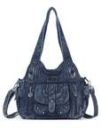 Soft-Structured Biker Shoulder Bag with Curved Panels