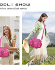 Biker-Style Multi-Pocket Shoulder Bag with Animal-Print Panels