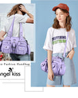 Biker-Style Multi-Pocket Shoulder Bag with Animal-Print Panels