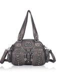 Biker Studded Multi-Pocket Satchel Shoulder Bag