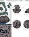 Biker Studded Multi-Pocket Satchel Shoulder Bag