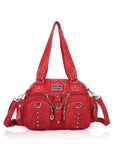 Biker Studded Multi-Pocket Satchel Shoulder Bag