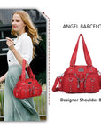 Biker Studded Multi-Pocket Satchel Shoulder Bag