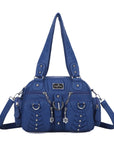 Biker Studded Multi-Pocket Satchel Shoulder Bag