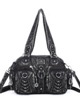 Biker Studded Multi-Pocket Satchel Shoulder Bag