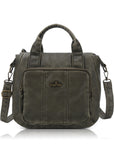 Vintage Washed PU Front-Pocket Satchel Bag