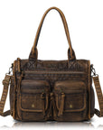 Vintage Utility Multi-Pocket Shoulder Tote Bag