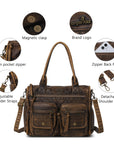 Vintage Utility Multi-Pocket Shoulder Tote Bag