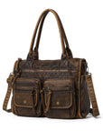 Vintage Utility Multi-Pocket Shoulder Tote Bag