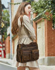Vintage Utility Multi-Pocket Shoulder Tote Bag