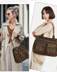 Vintage Utility Multi-Pocket Shoulder Tote Bag