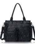 Vintage Utility Multi-Pocket Shoulder Tote Bag