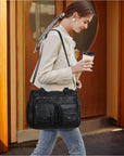 Vintage Utility Multi-Pocket Shoulder Tote Bag