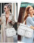 Vintage Utility Multi-Pocket Shoulder Tote Bag