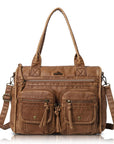 Vintage Utility Multi-Pocket Shoulder Tote Bag