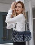 Leopard-Print Multi-Pocket Baguette Shoulder Bag