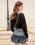 Leopard-Print Multi-Pocket Baguette Shoulder Bag