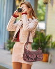 Leopard-Print Multi-Pocket Baguette Shoulder Bag