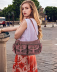 Leopard-Print Multi-Pocket Baguette Shoulder Bag