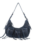 Biker Fringe-Detail Multi-Pocket Crescent Shoulder Bag