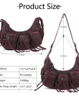 Biker Fringe-Detail Multi-Pocket Crescent Shoulder Bag