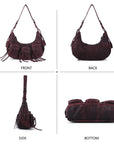 Biker Fringe-Detail Multi-Pocket Crescent Shoulder Bag