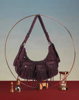 Biker Fringe-Detail Multi-Pocket Crescent Shoulder Bag