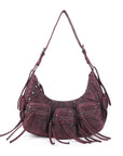 Biker Fringe-Detail Multi-Pocket Crescent Shoulder Bag