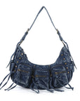 Biker Fringe-Detail Multi-Pocket Crescent Shoulder Bag